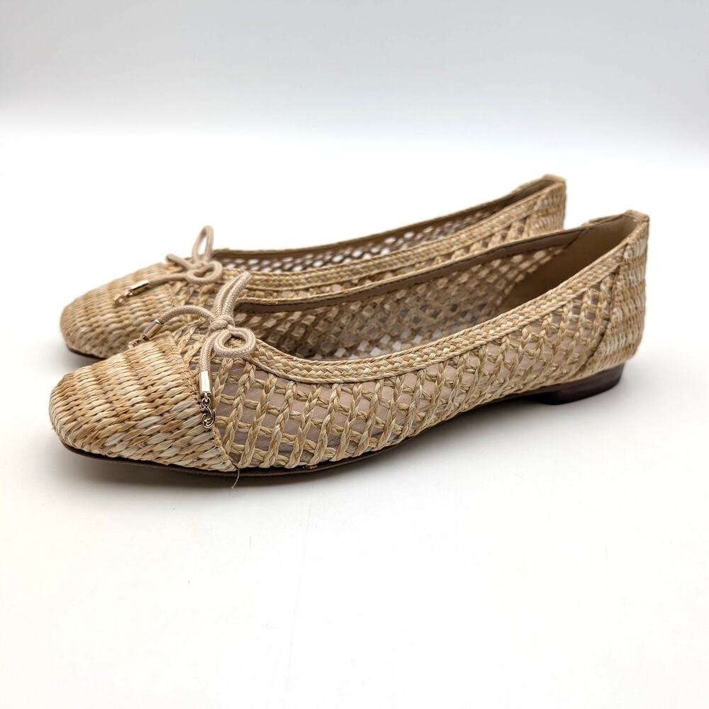 Sam Edelman May Ballet Flat Bow Detail Women's Woven Raffia Size US7M EU37